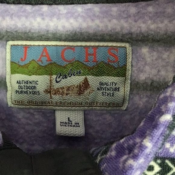 Jachs Cabin Womans Large Purple Gray Fair Isle Polyester Snap Closure Fleece Pul - Picture 2 of 5